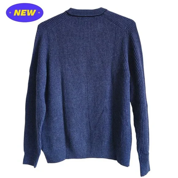 XXL Sweater Blue Navy Jos A Bank Crewneck Chunky Knit Tailored Fit Mens Wool Mix - Picture 3 of 17